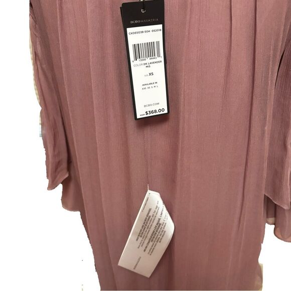 NWT | BCBGMAXAZRIA Dark Lavender Silk Cold Shoulder Dress | XS - Picture 4 of 10